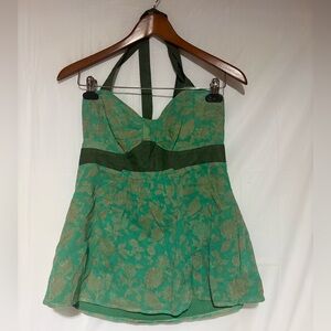 Fei from Anthropologie Green Floral Halter Camisole with Dark Green Waistband